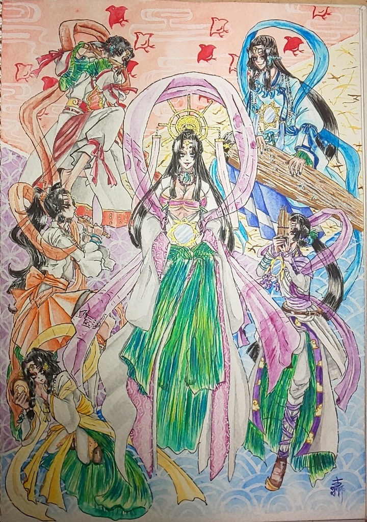 水彩色鉛筆原画『日昇』