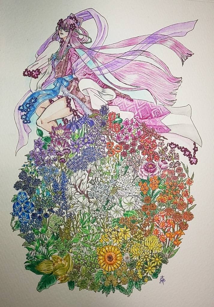 水彩色鉛筆原画『相環~此花咲耶~』