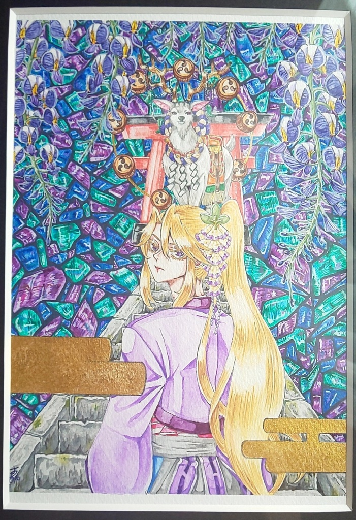 水彩色鉛筆原画『春の日に偲びて咲けよ佐和山の藤』