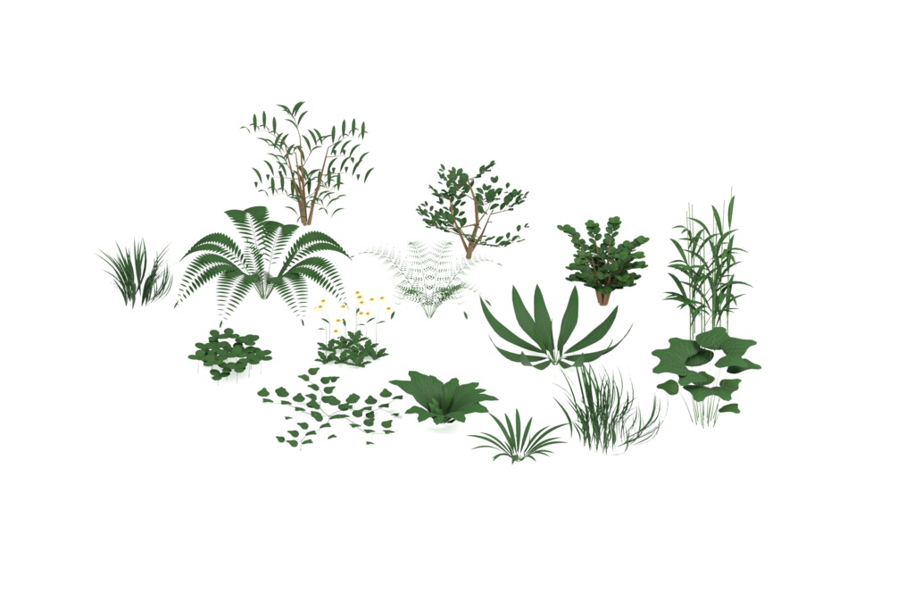 自然な葉と枝の植物15形態セット|GLB・FBX/3LOD