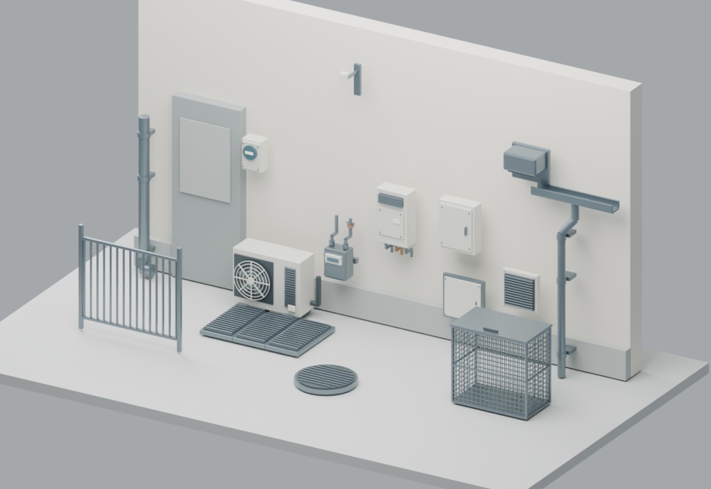日本の路地裏設備15種|3LOD・GLB/FBX・Blender編集用データ