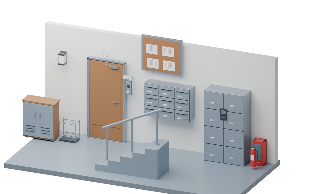 集合住宅玄関・共用部15種｜3LOD｜GLB・FBX・Blender