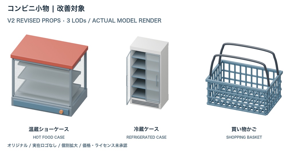 コンビニ小物15種|3LOD|GLB・FBX・Blender