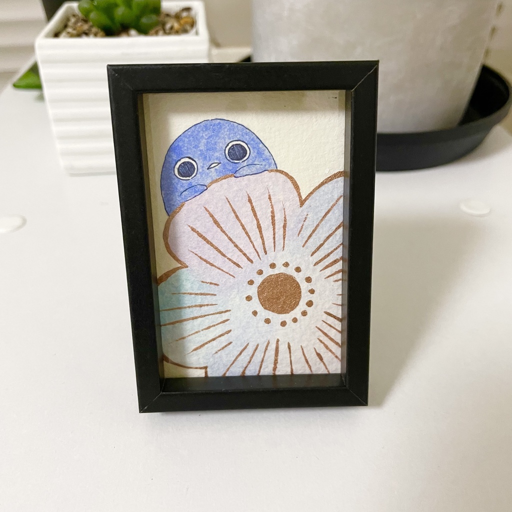 【マグネット付きミニ原画】花とペンギン