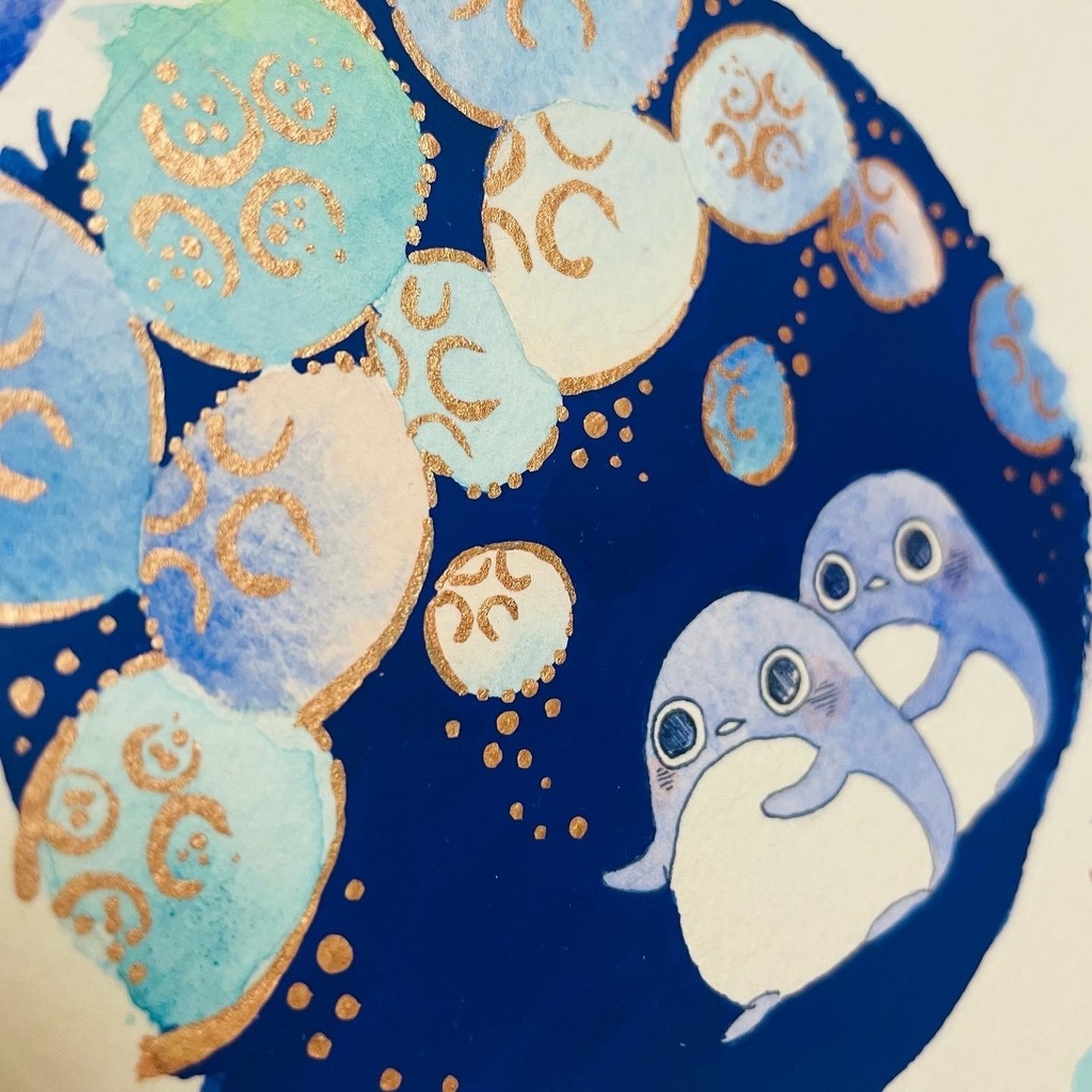 【原画】ミズクラゲとペンギンたち