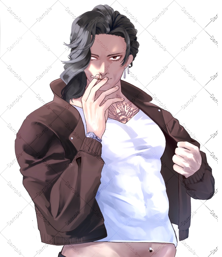【無料イラスト素材】ワイルドな男性(腰上)