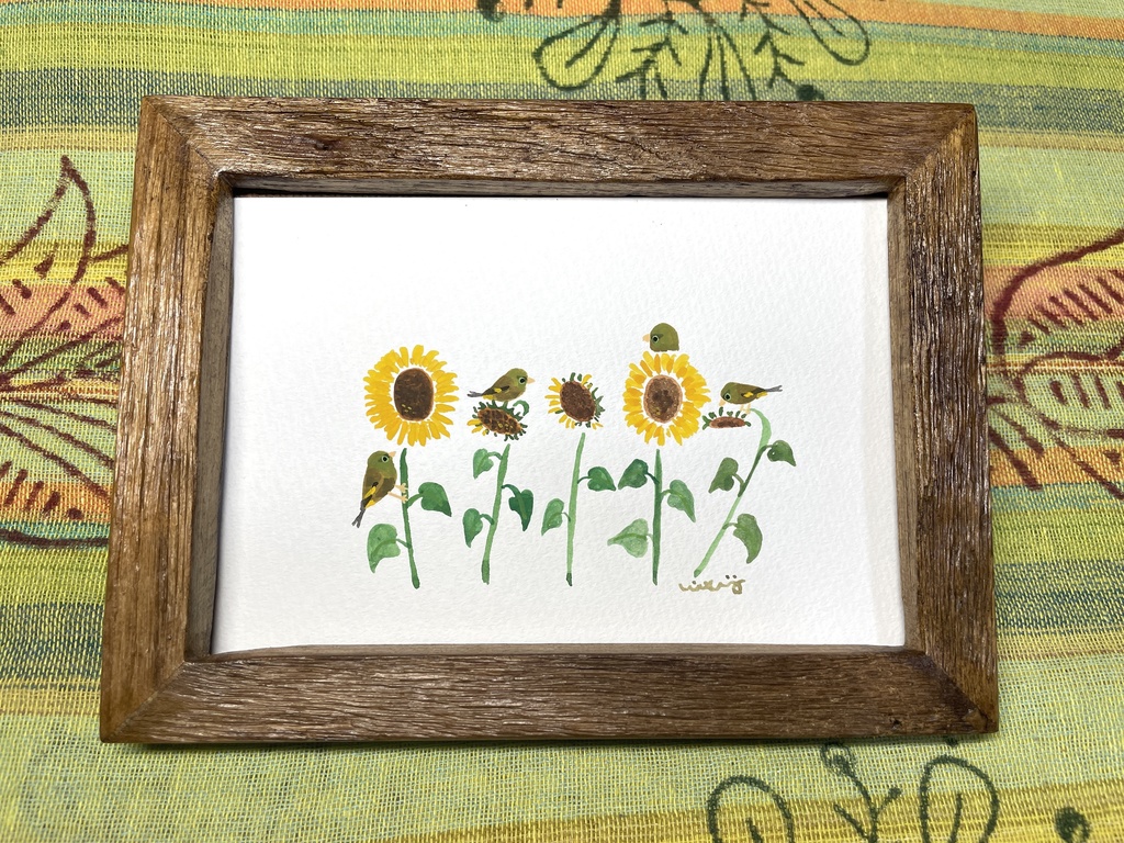 【原画】カワラヒワとヒマワリ