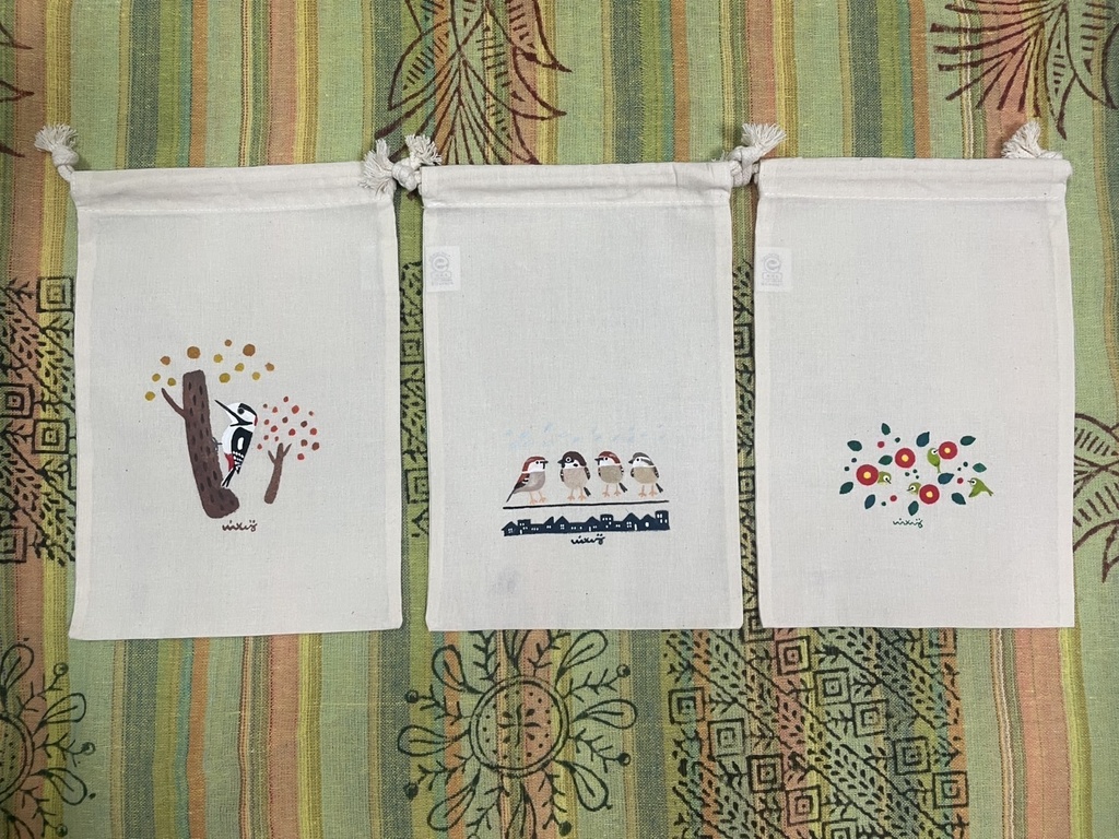 手描き巾着袋(大)