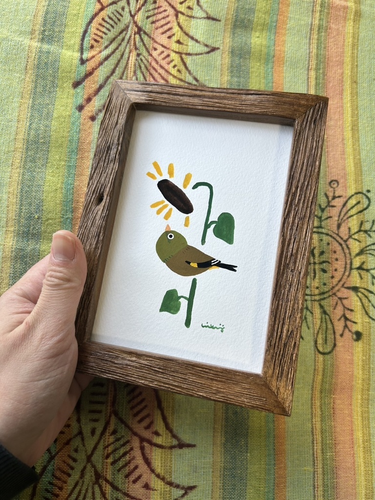 カワラヒワとひまわり