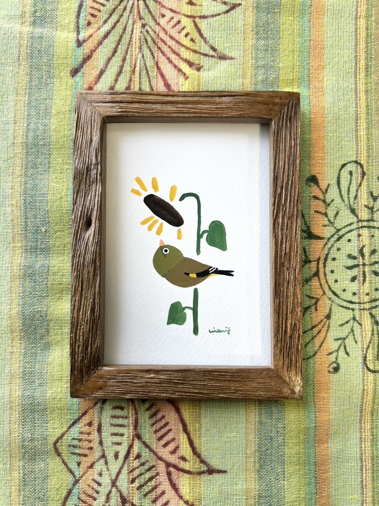 カワラヒワとひまわり