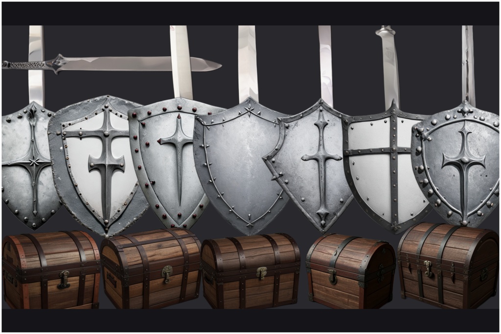 【RPGツクール向け】王立騎士団装備セット(背景透過PNG)- 剣30盾30宝箱20