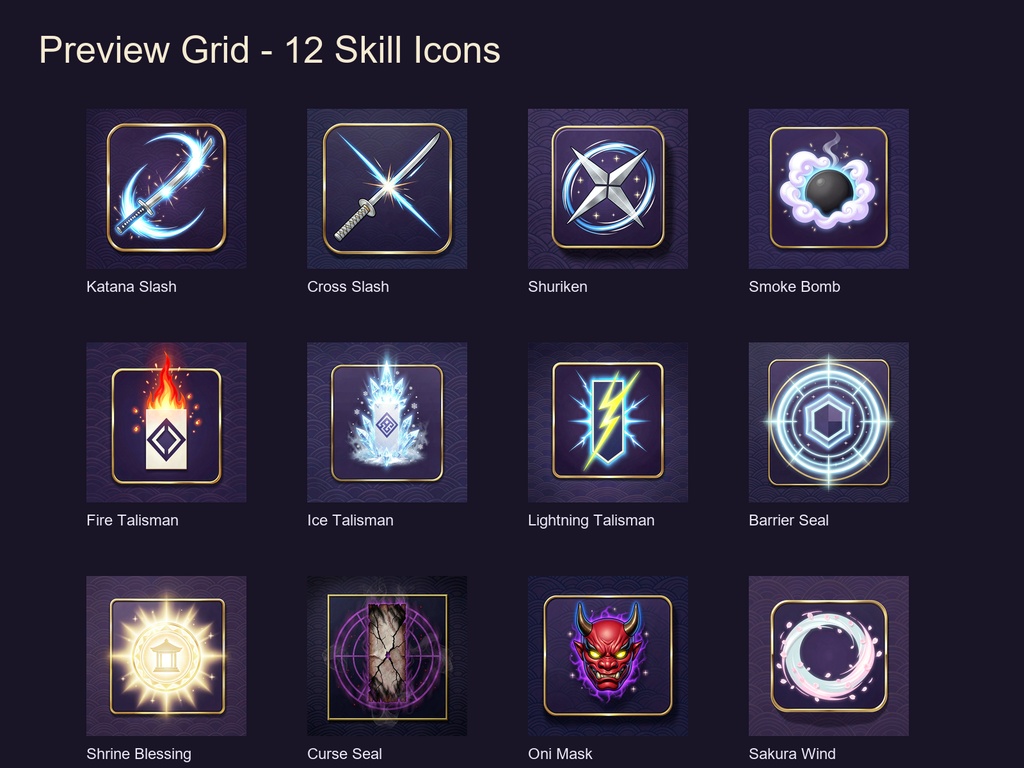 和風 スキルアイコン 12PNGセット / Japanese Wafuu Skill Icons 12PNG Set