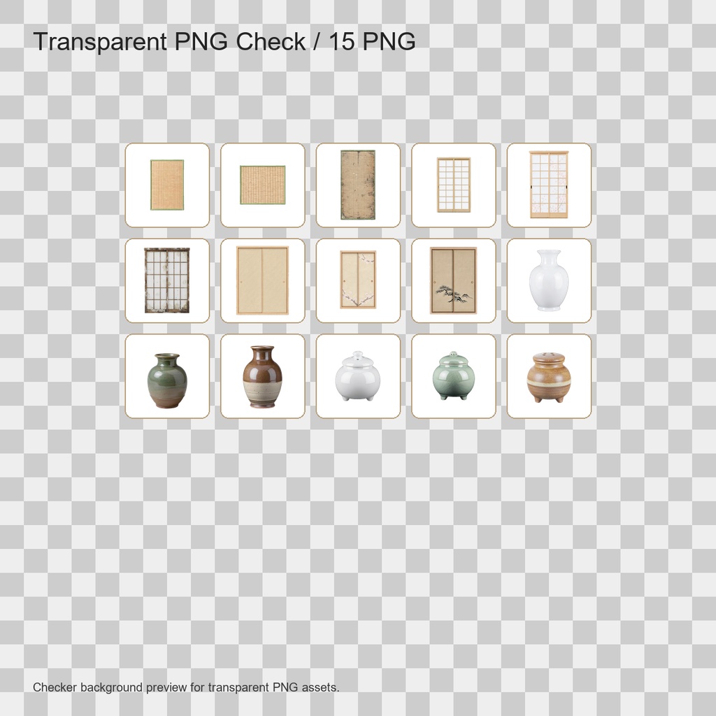和風 和室小物ミニバンドル 5商品15PNGセット / Japanese Washitsu Room Props Mini Bundle - 15 PNG Set