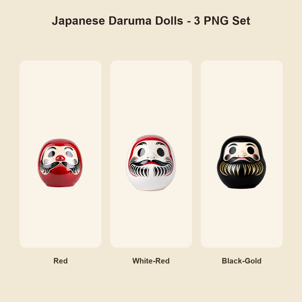 和風 だるま 3PNGセット / Japanese Daruma Dolls - 3 PNG Set