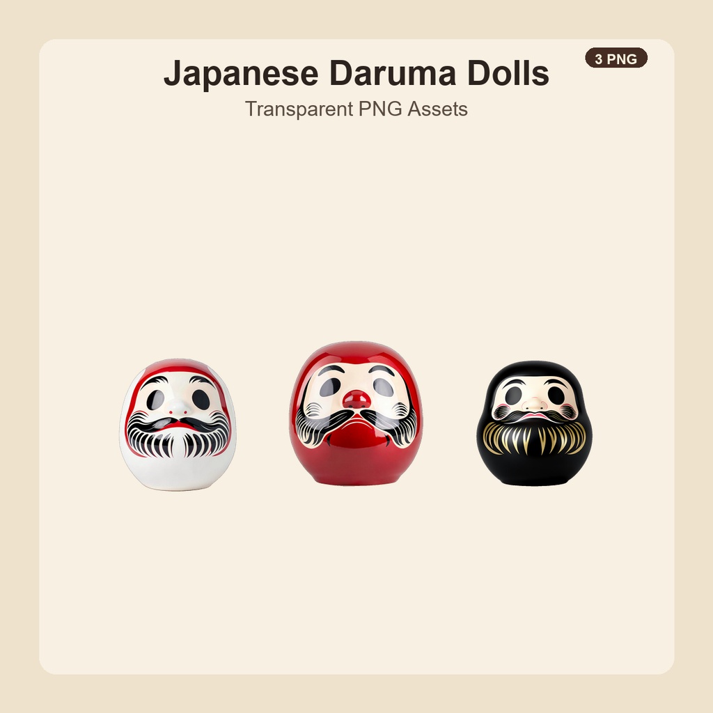 和風 だるま 3PNGセット / Japanese Daruma Dolls - 3 PNG Set