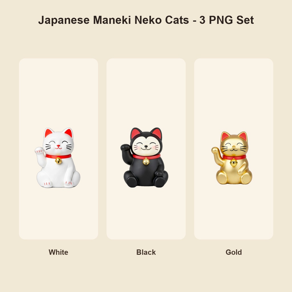 和風 招き猫 3PNGセット / Japanese Maneki Neko Cats - 3 PNG Set
