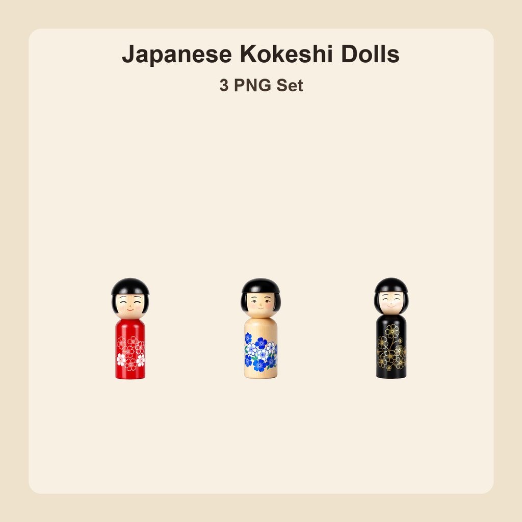和風 こけし 3PNGセット / Japanese Kokeshi Dolls - 3 PNG Set