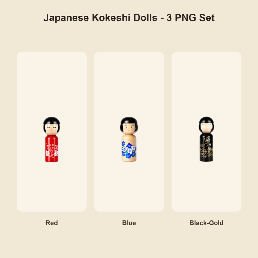 和風 こけし 3PNGセット / Japanese Kokeshi Dolls - 3 PNG Set