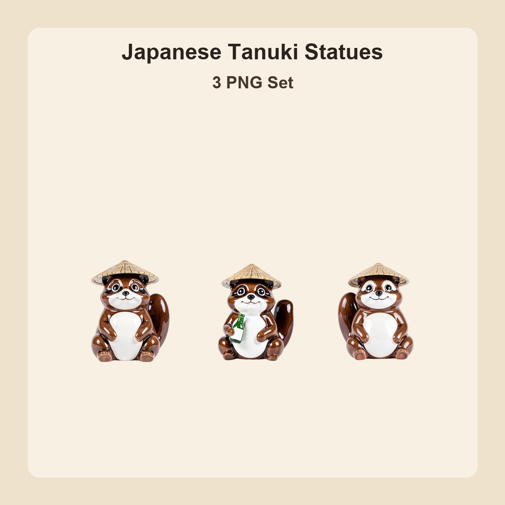 和風 狸置物 3PNGセット / Japanese Tanuki Statues - 3 PNG Set