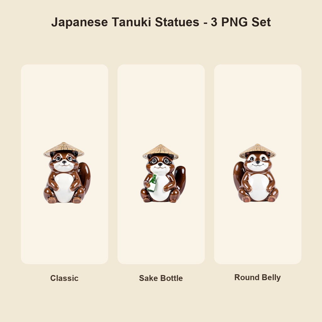 和風 狸置物 3PNGセット / Japanese Tanuki Statues - 3 PNG Set