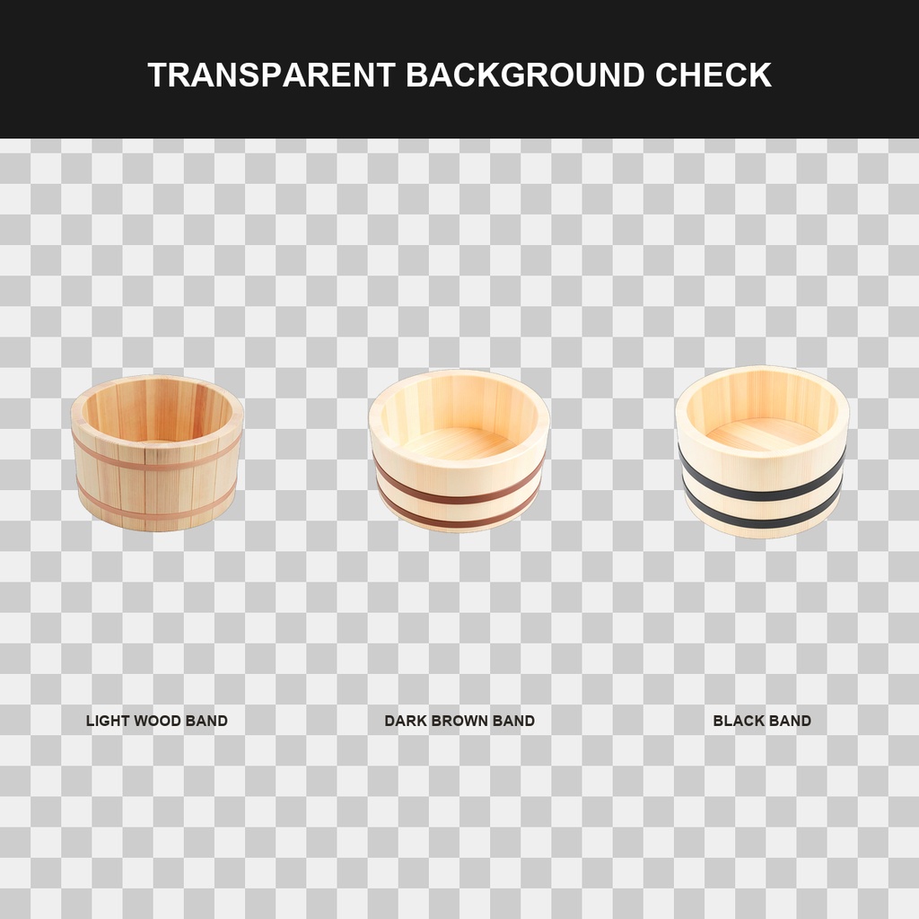 和風 木製湯桶 3PNGセット / Japanese Wooden Bath Buckets - 3 PNG Set