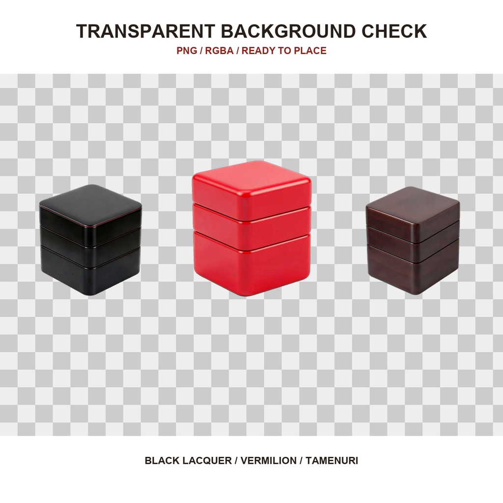 和風 漆塗り重箱 3PNGセット / Japanese Lacquer Jubako Boxes - 3 PNG Set