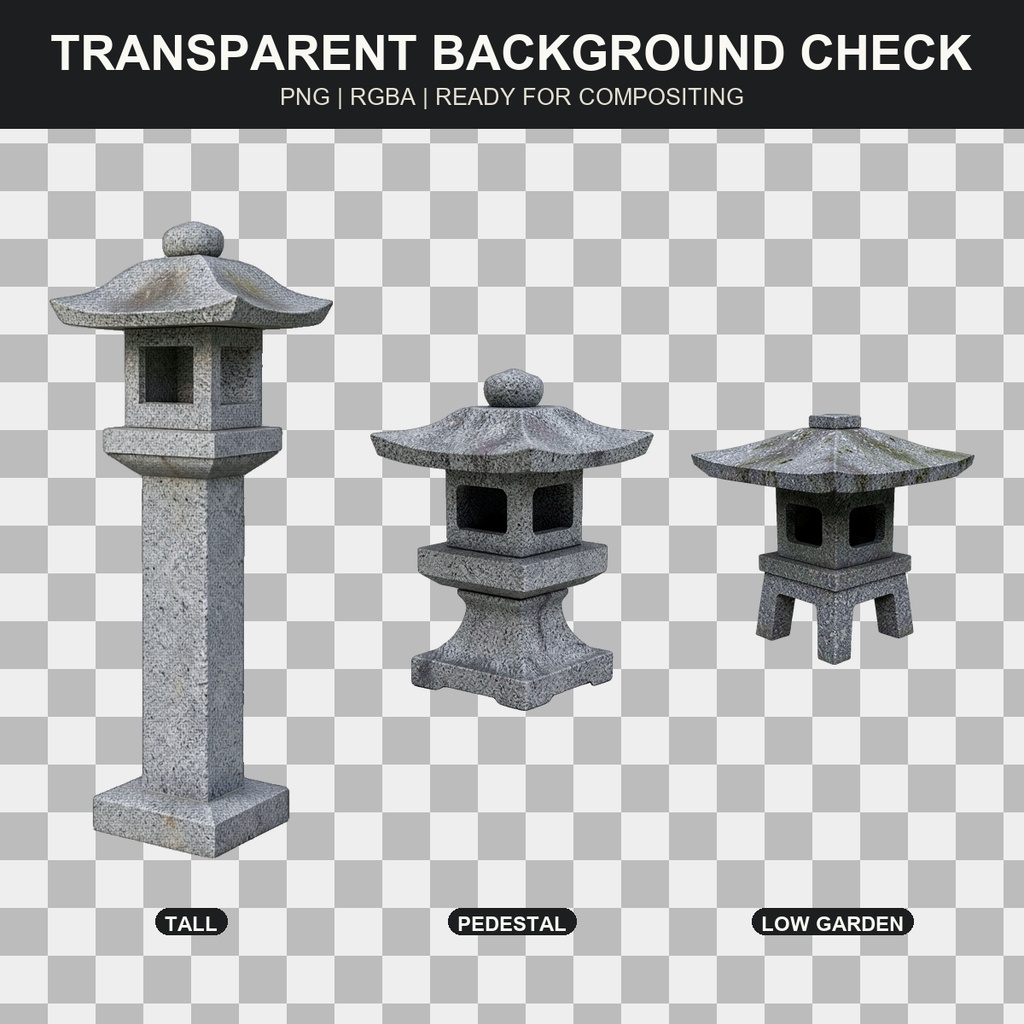 和風 石灯籠 3PNGセット / Japanese Stone Lanterns - 3 PNG Set