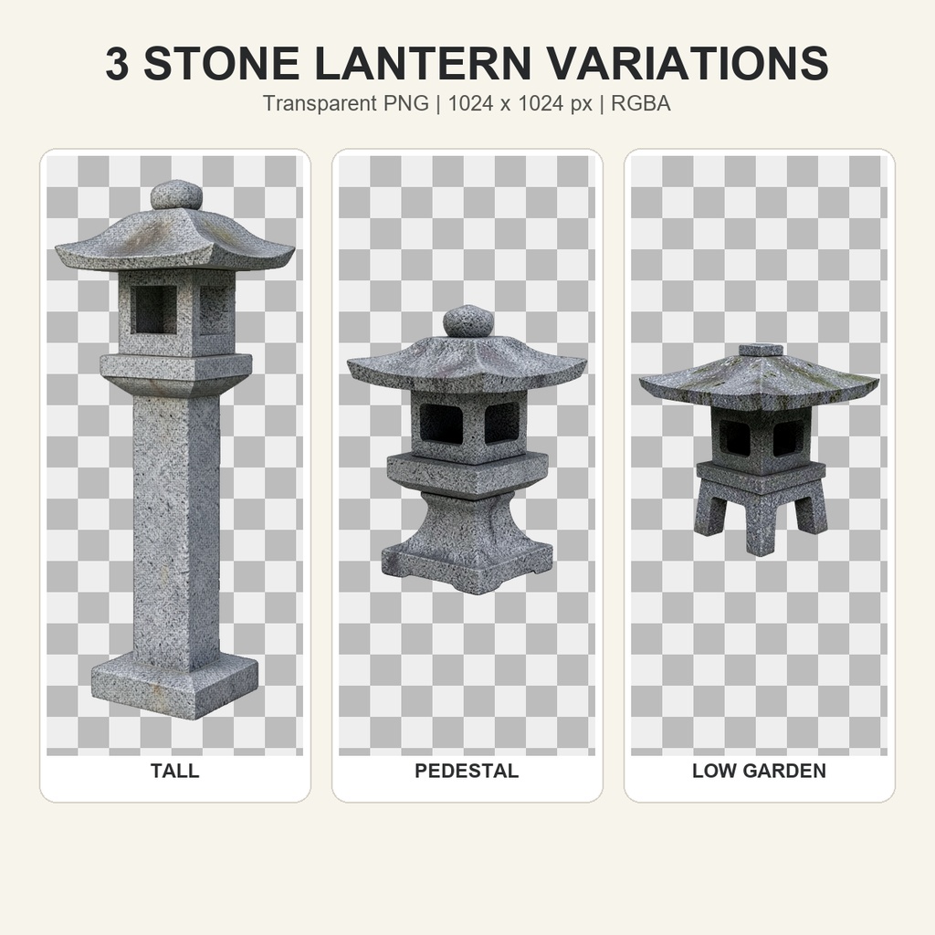 和風 石灯籠 3PNGセット / Japanese Stone Lanterns - 3 PNG Set