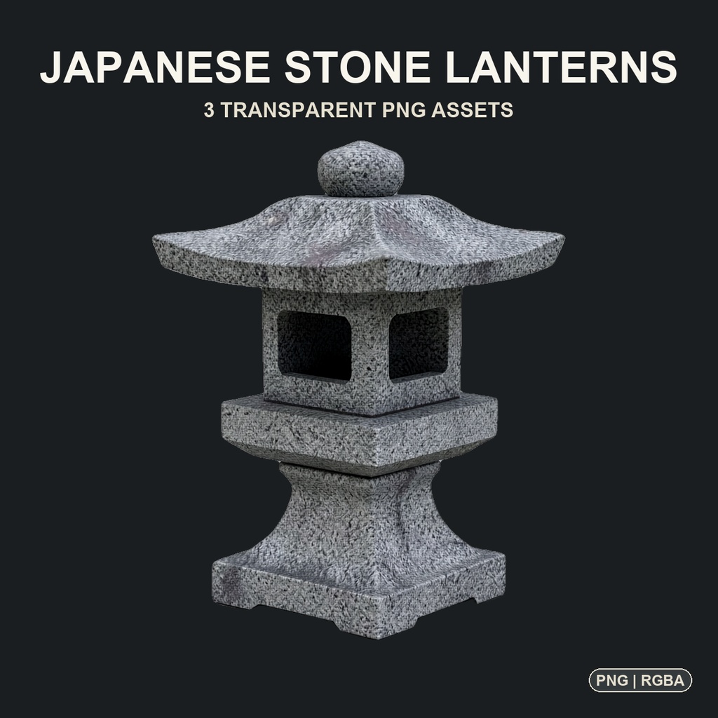 和風 石灯籠 3PNGセット / Japanese Stone Lanterns - 3 PNG Set