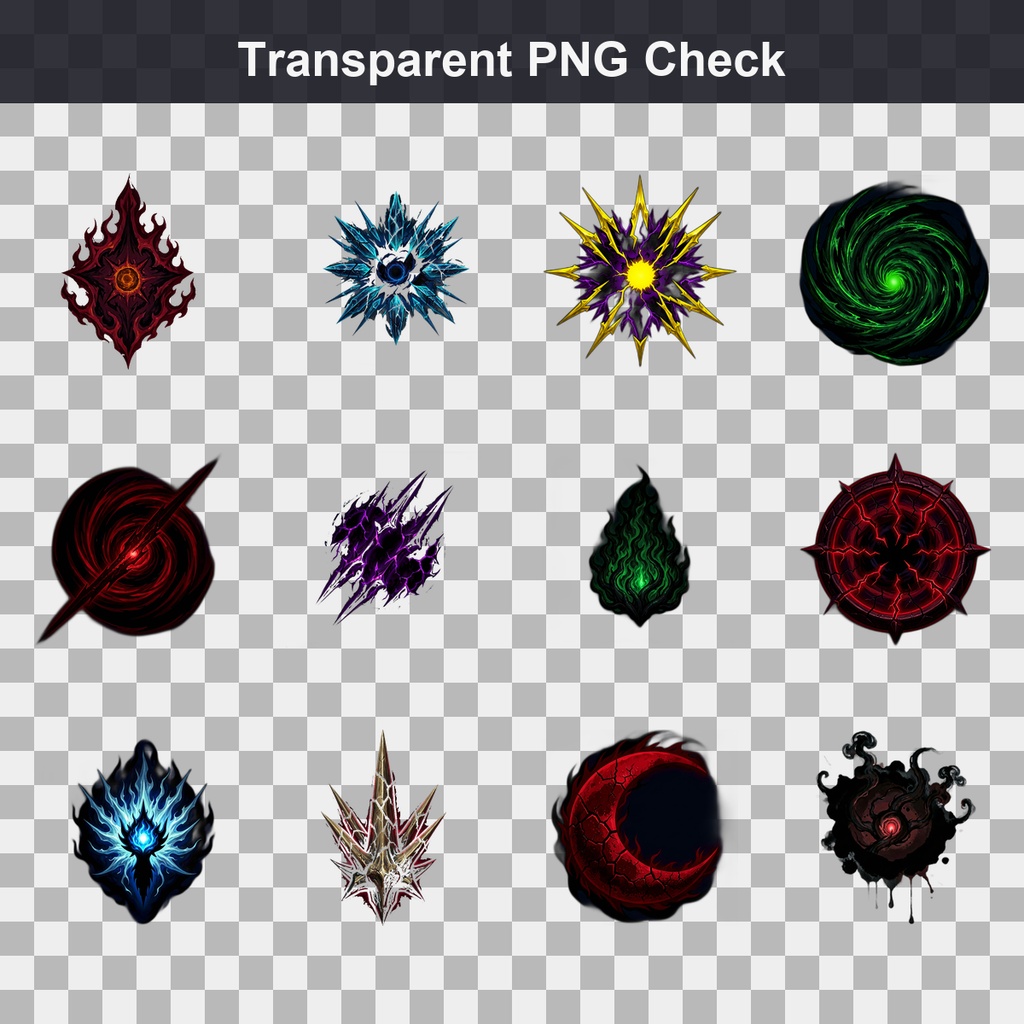 和風 怪異・呪術スキルエフェクトアイコン 12PNGセット / Yokai & Curse Skill Effect Icons - 12 PNG Set