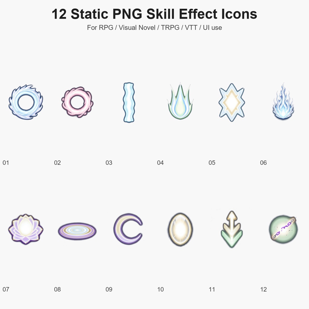 和風 浄化・霊気・支援スキルエフェクトアイコン 12PNGセット / Japanese Purification & Spirit Support Skill Effect Icons - 12 PNG Set