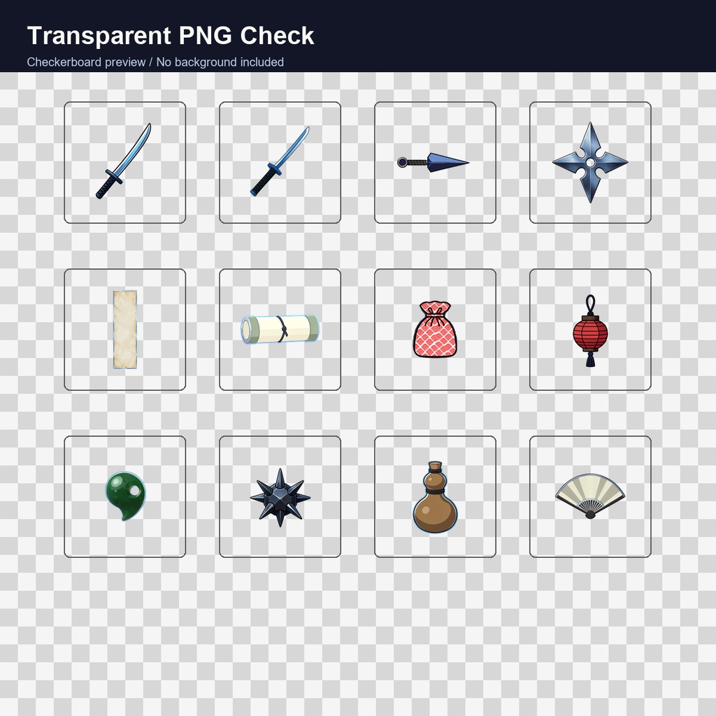 和風RPG 武器・道具アイコン 12PNGセット / Japanese RPG Weapon & Item Icons - 12 PNG Set