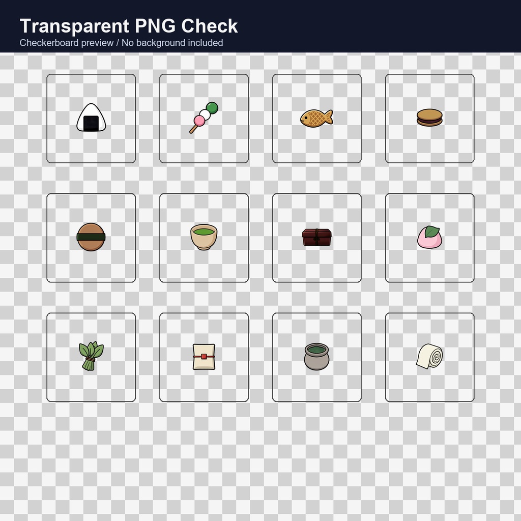 和風RPG 食べ物・消耗品アイコン 12PNGセット / Japanese RPG Food & Consumable Item Icons - 12 PNG Set