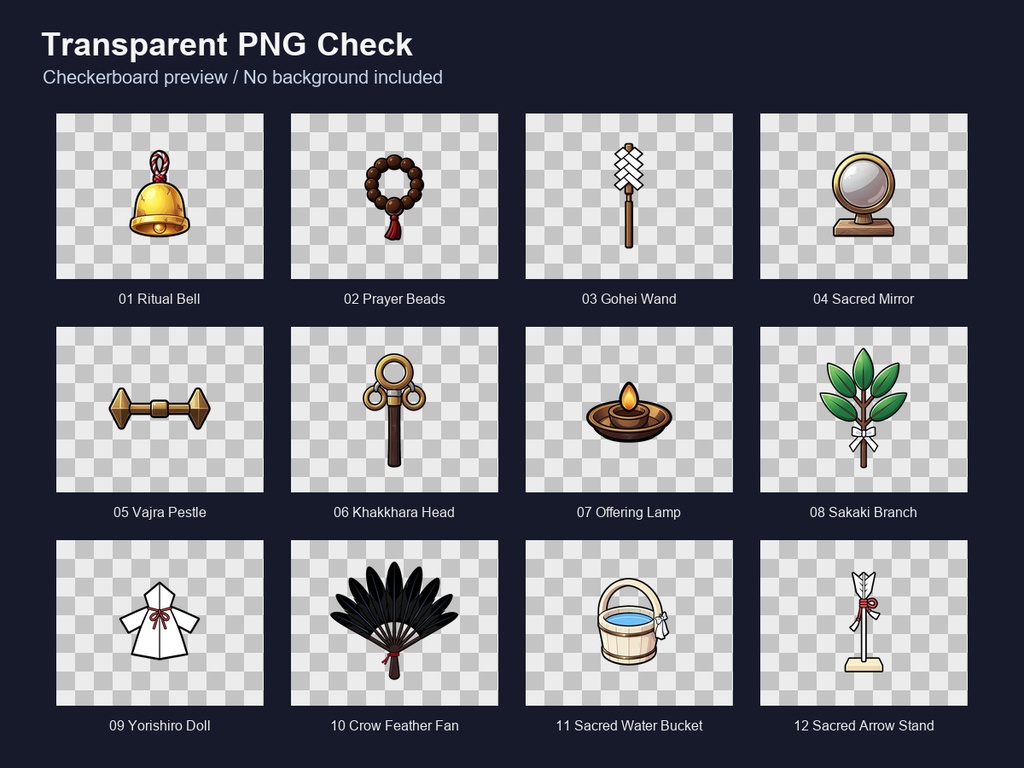 和風RPG 儀式道具・霊具アイコン 12PNG / Japanese RPG Ritual Item Icons