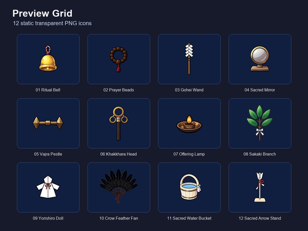 和風RPG 儀式道具・霊具アイコン 12PNG / Japanese RPG Ritual Item Icons