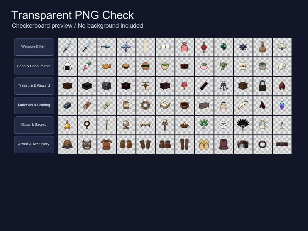 和風RPG アイコン素材スターターバンドル 72PNGセット / Japanese RPG Icon Asset Starter Bundle - 72 Transparent PNG Set