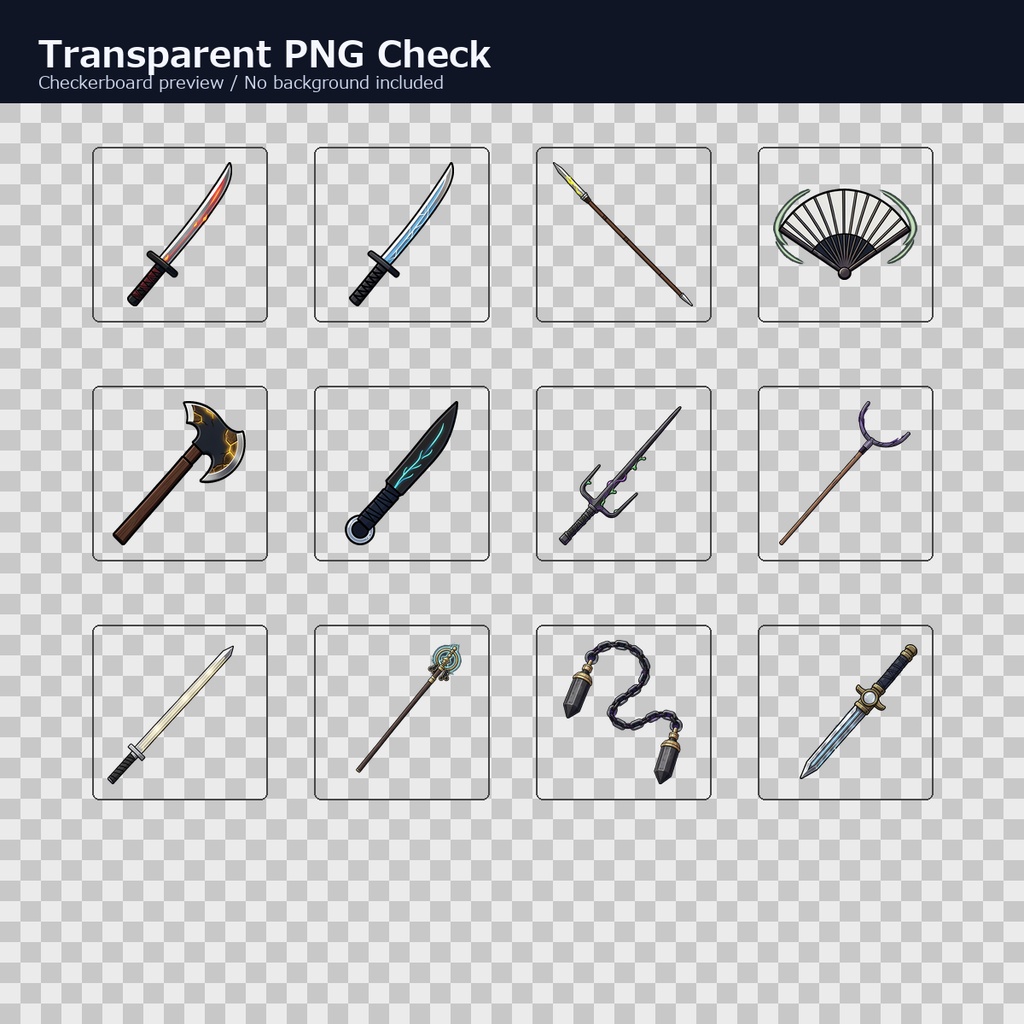 和風RPG 属性武器アイコン 12PNGセット / Japanese RPG Elemental Weapon Icons - 12 Transparent PNG Set