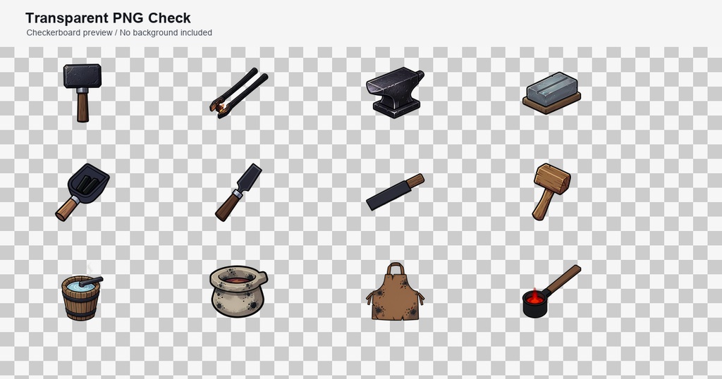 和風RPG 鍛冶・工具・工房アイコン 12PNGセット / Japanese RPG Blacksmith Tools & Workshop Icons