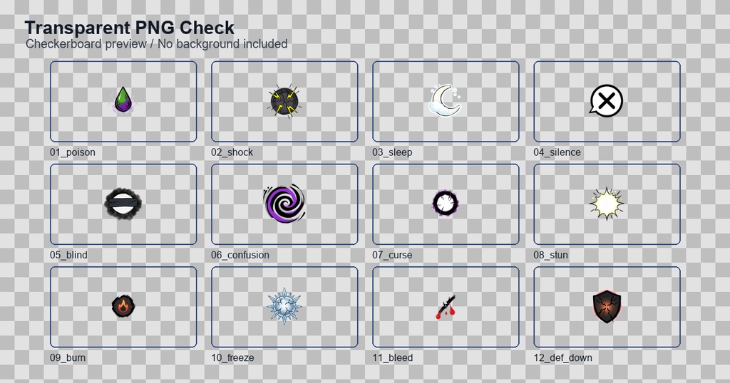 和風RPG 状態異常・デバフアイコン 12PNGセット / Japanese RPG Status Ailment & Debuff Icons