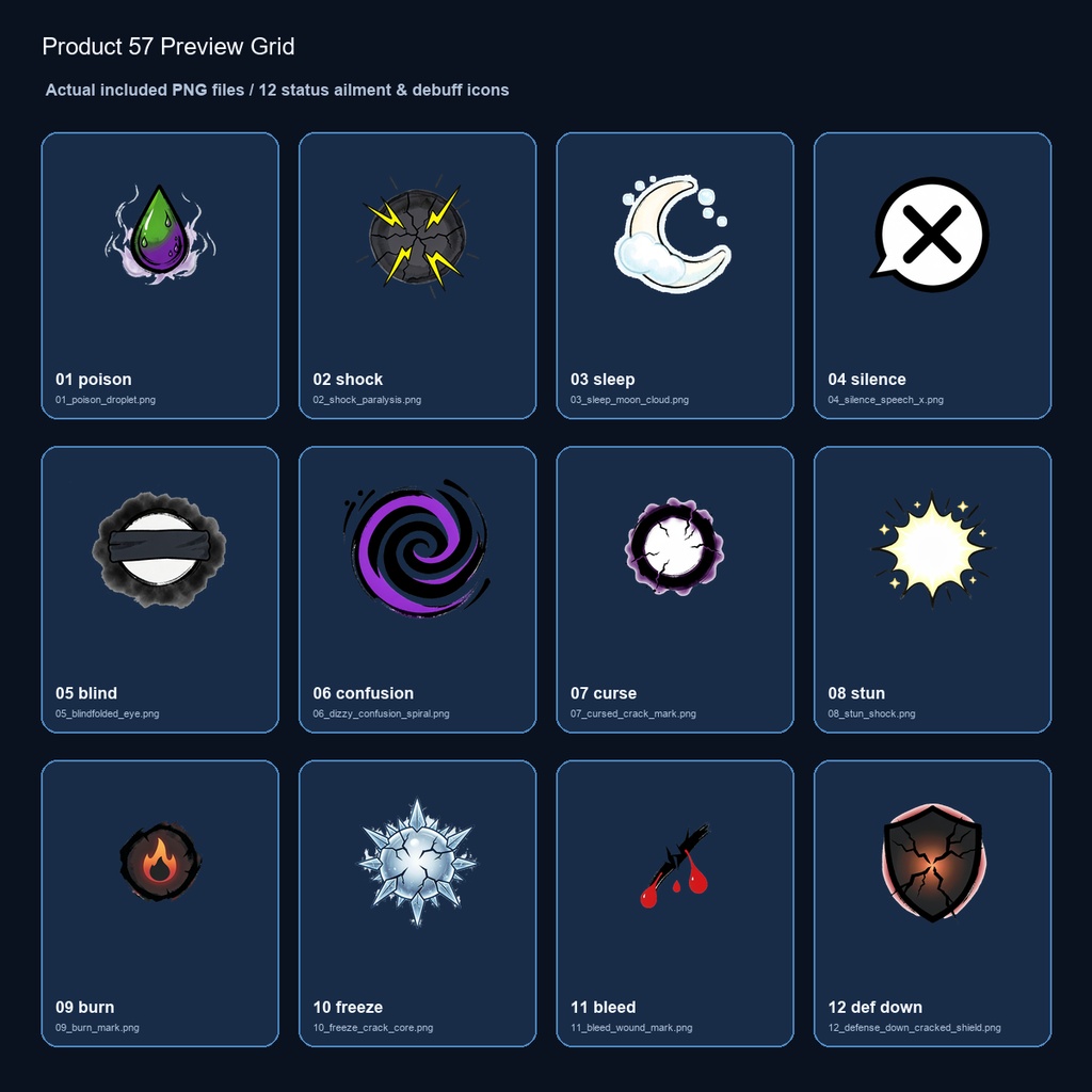和風RPG 状態異常・デバフアイコン 12PNGセット / Japanese RPG Status Ailment & Debuff Icons