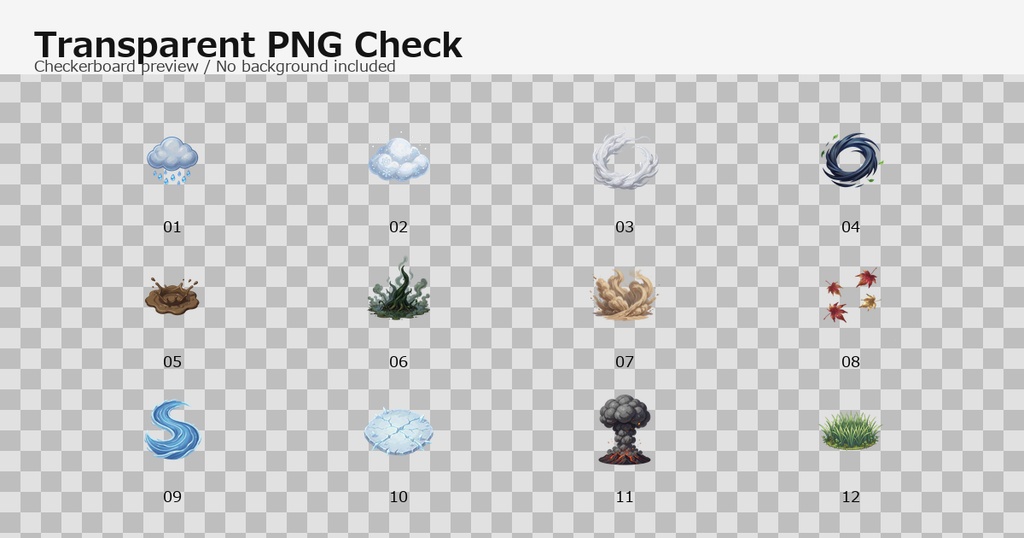 RPG 天候・環境・地形効果アイコン 12PNG / Fantasy RPG Weather & Terrain Icons