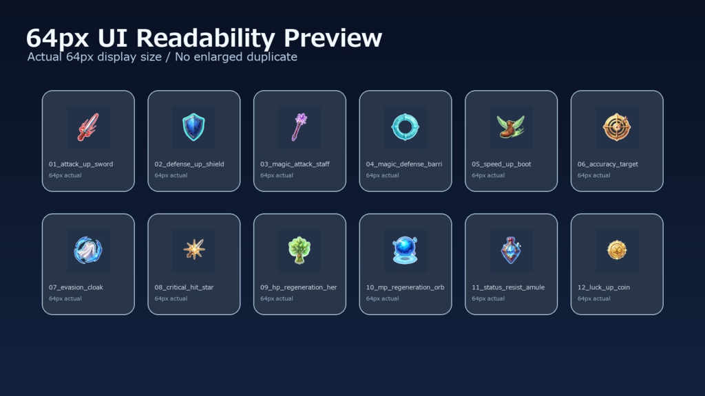 RPG バフ・強化・支援アイコン 12PNGセット / Fantasy RPG Buff, Boost & Support Icons