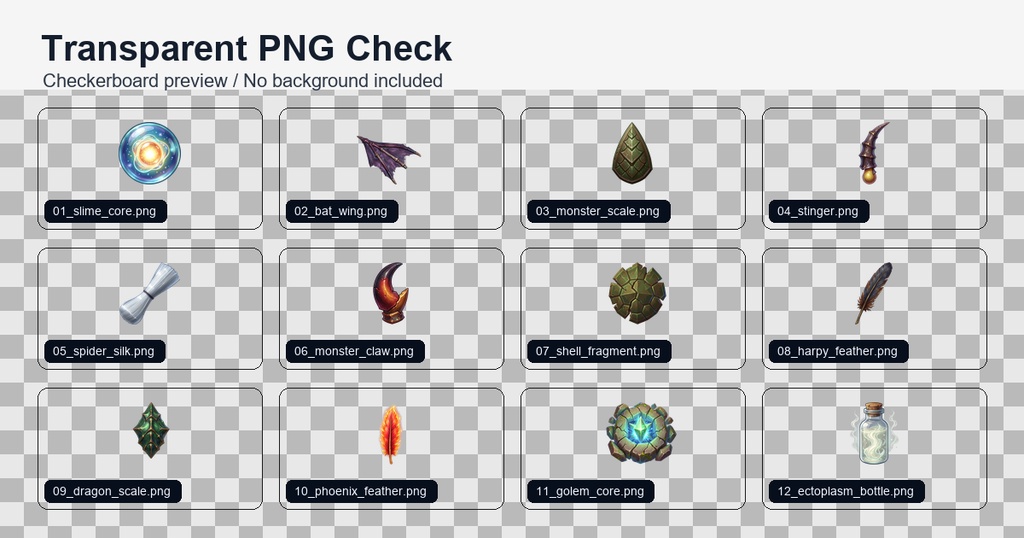 RPG 魔物素材・戦利品アイコン 12PNGセット / Fantasy RPG Monster Loot Icons
