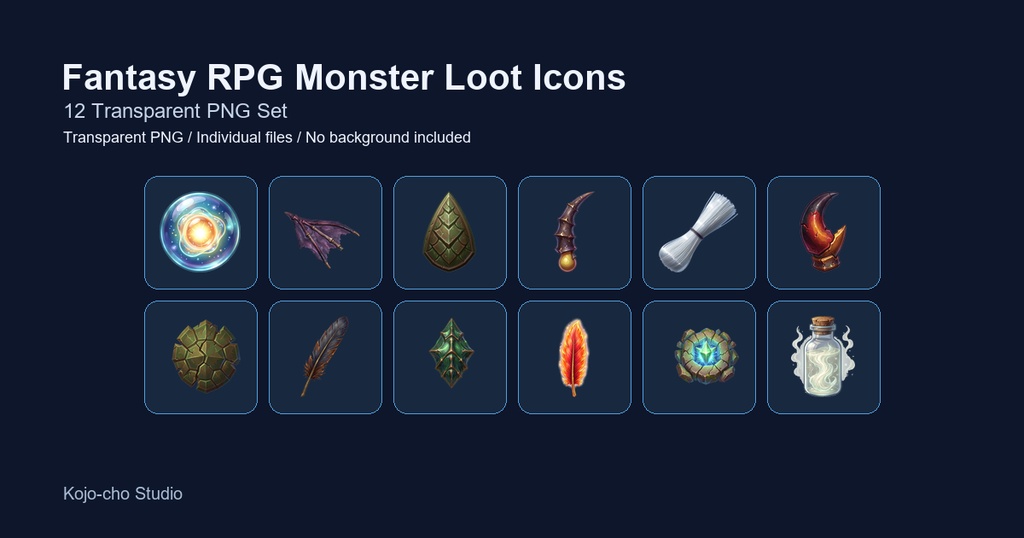 RPG 魔物素材・戦利品アイコン 12PNGセット / Fantasy RPG Monster Loot Icons