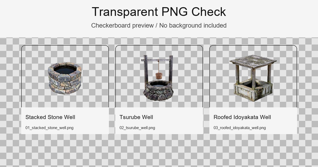 和風 井戸 3PNGセット / Japanese Village Wells - 3 PNG Set