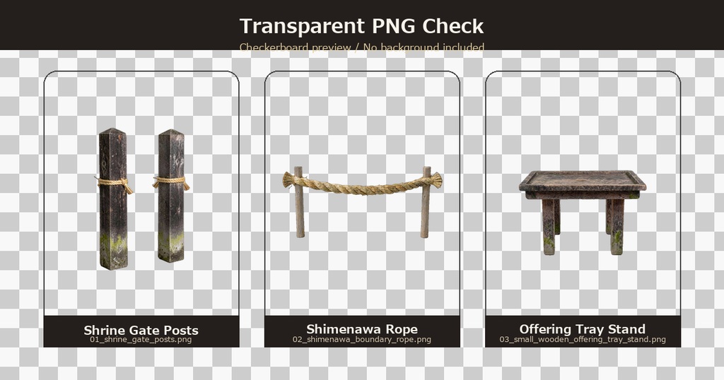 和風 参道結界・供物台 3PNGセット / Japanese Shrine Boundary & Offering Stand Props - 3 PNG Set