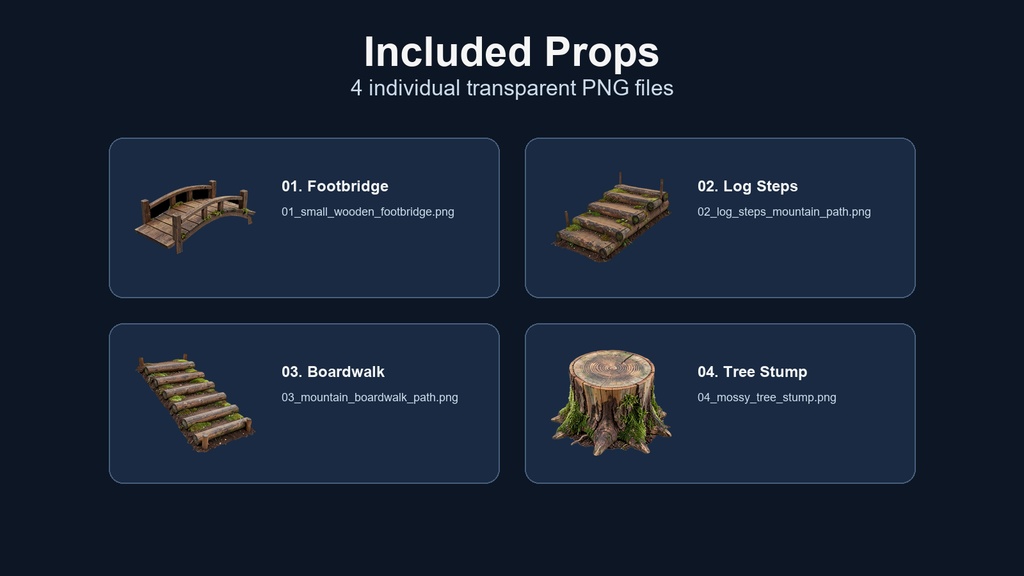 和風 山道・森の小物 4PNGセット / Japanese Mountain Path & Forest Props - 4 PNG Set