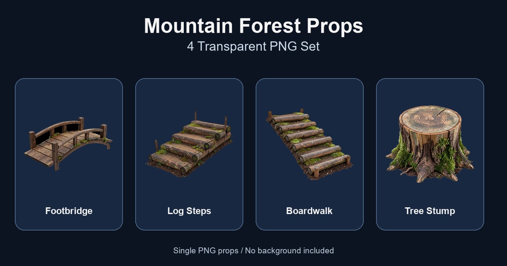 和風 山道・森の小物 4PNGセット / Japanese Mountain Path & Forest Props - 4 PNG Set
