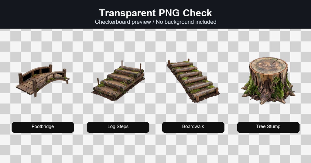 和風 山道・森の小物 4PNGセット / Japanese Mountain Path & Forest Props - 4 PNG Set