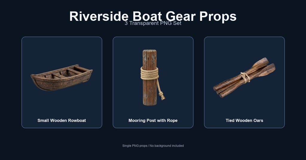 和風 川辺・船具小物 3PNGセット / Japanese Riverside Boat Gear Props - 3 PNG Set